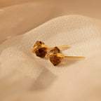 Smoky Quartz Glass Stones Studs Silver 18K Gold Plated