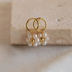 Flower Pearl Drop Earrings  Silver 18K Gold Plated