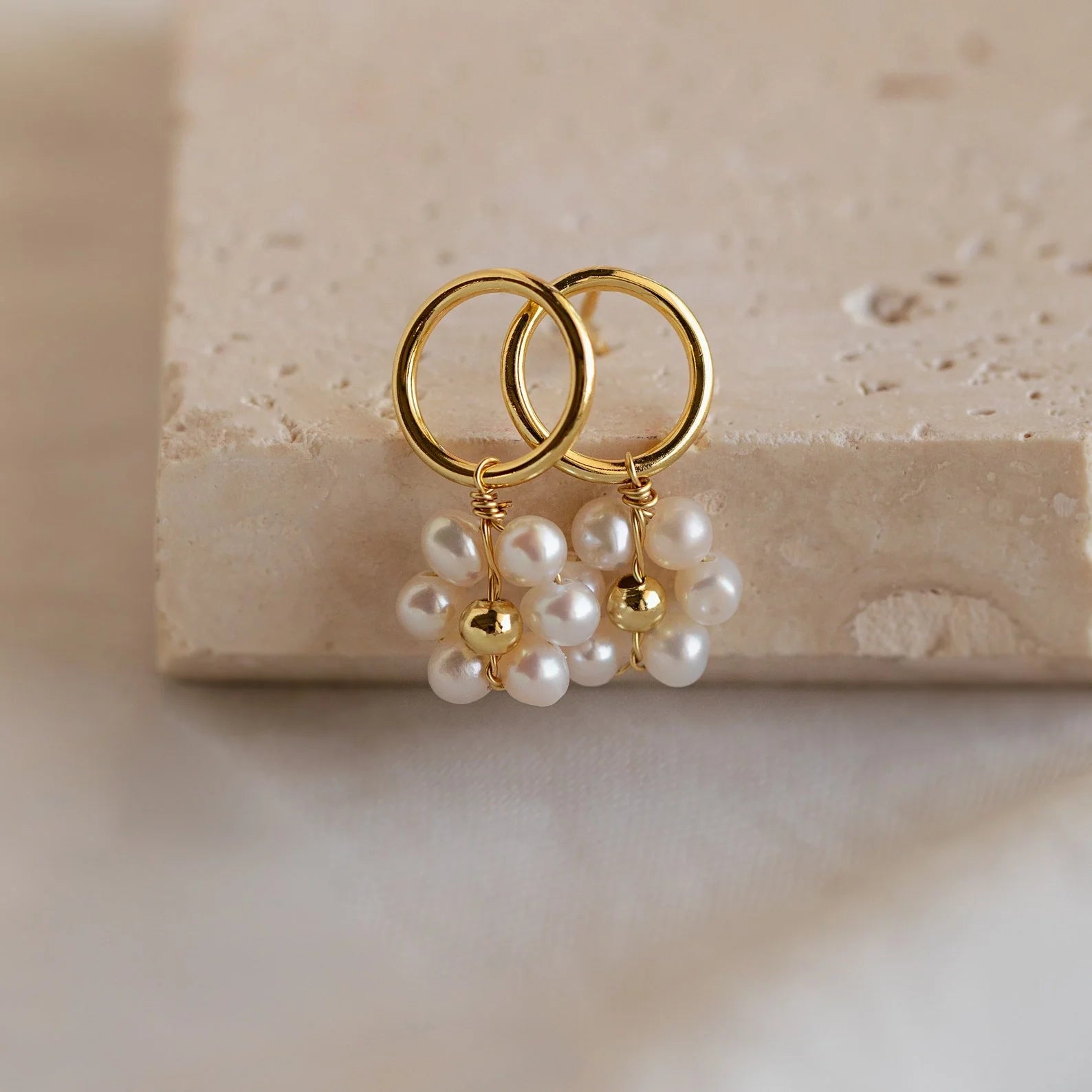 Flower Pearl Drop Earrings  Silver 18K Gold Plated