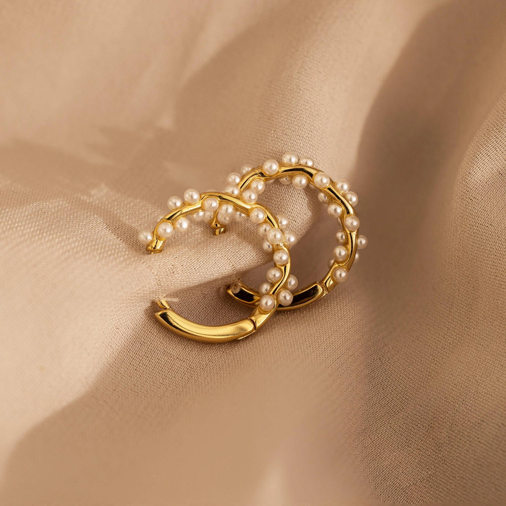 Pearl Cluster Huggies Silver 18K Gold Plated