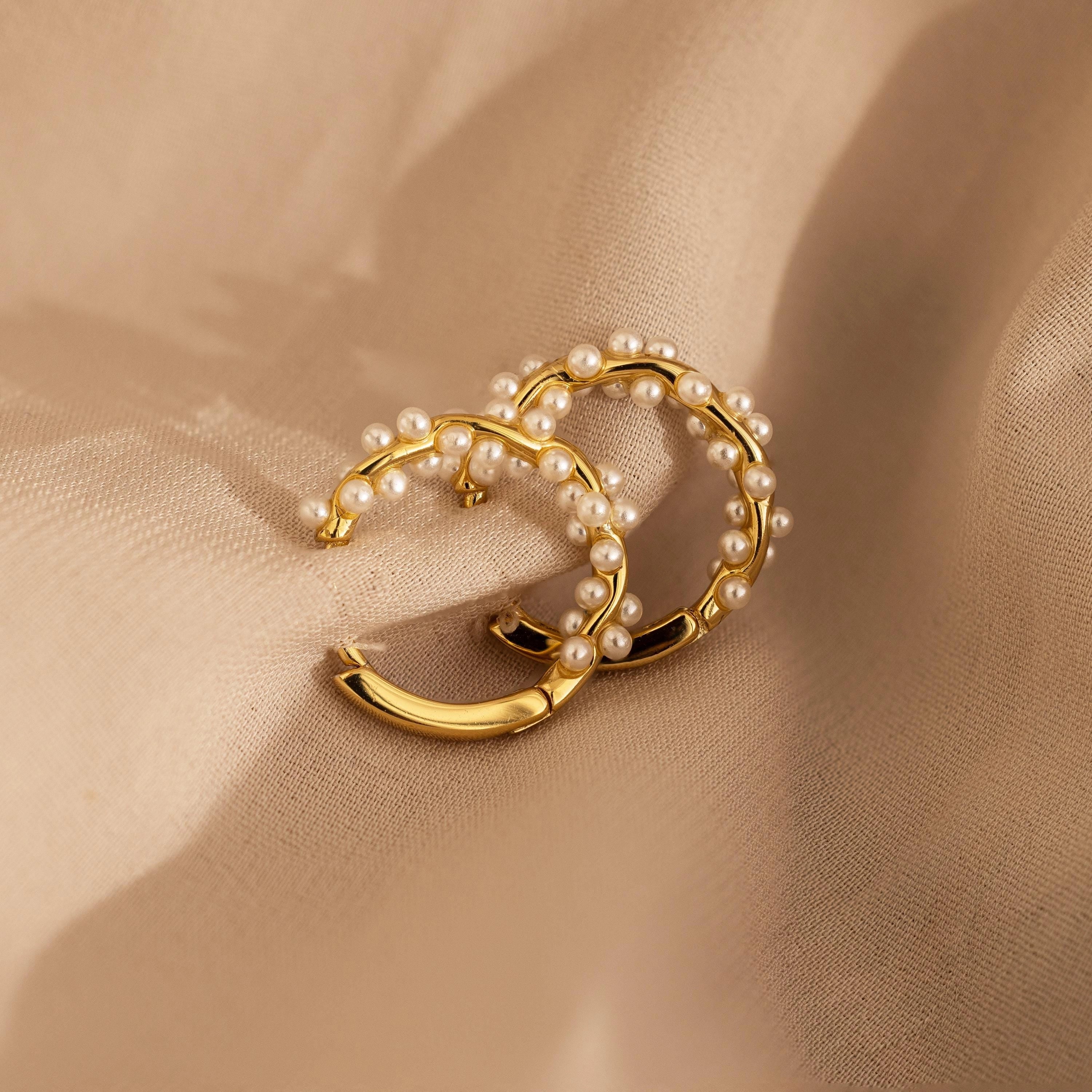 Pearl Cluster Huggies Silver 18K Gold Plated
