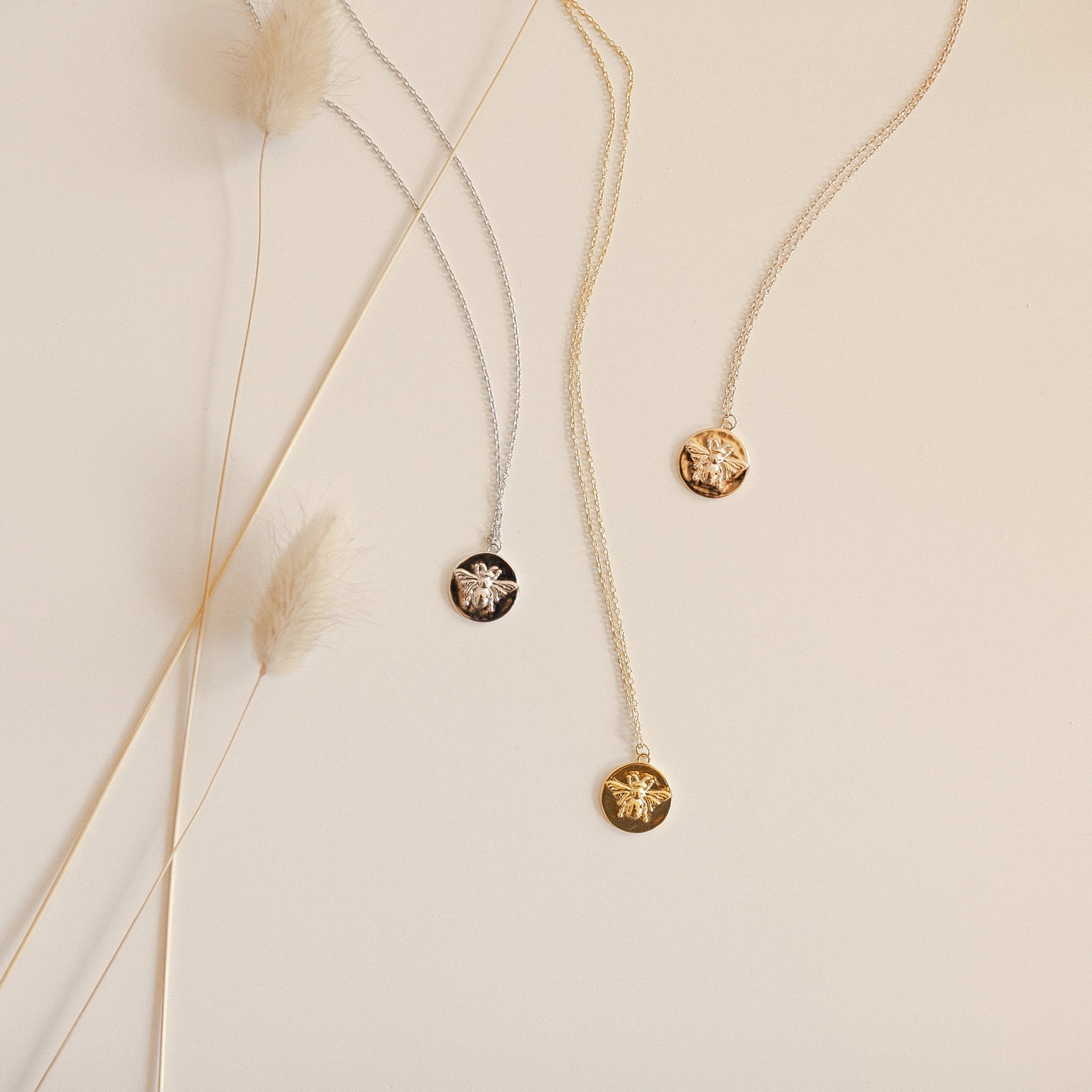 Bee Coin Necklace Silver 18K Gold Plated