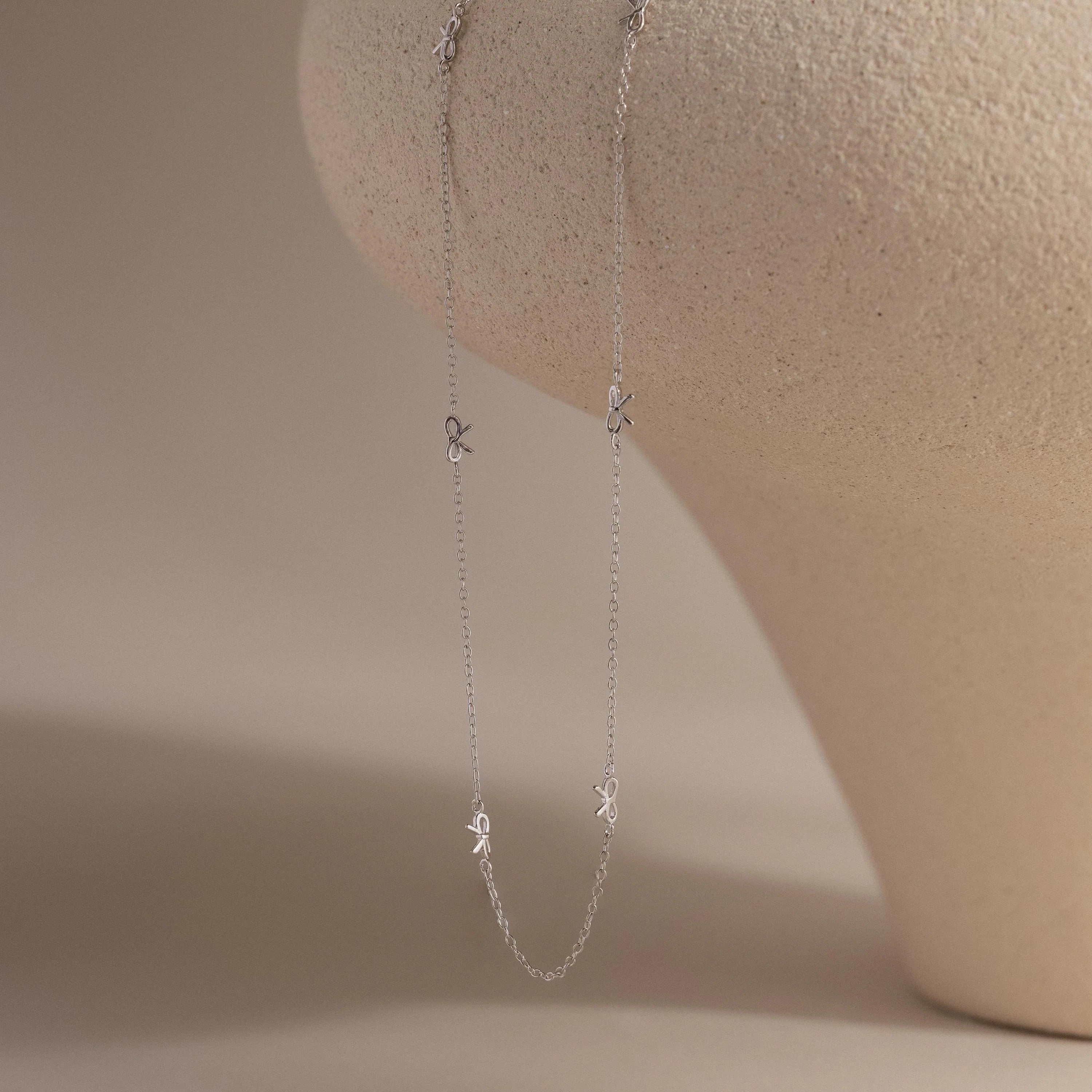 Bow Station Necklace Silver 18K Gold Plated