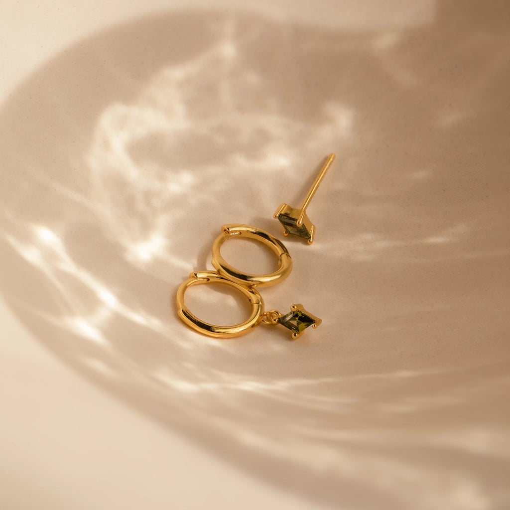 Peridot Earrings Set Silver 18K Gold Plated