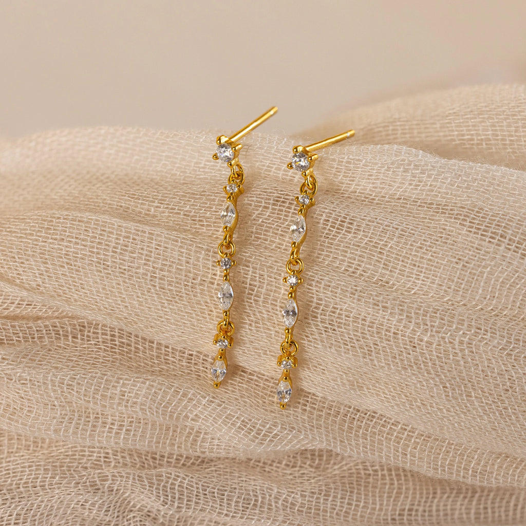 Marquise Diamond Drop Earrings Silver 18K Gold Plated