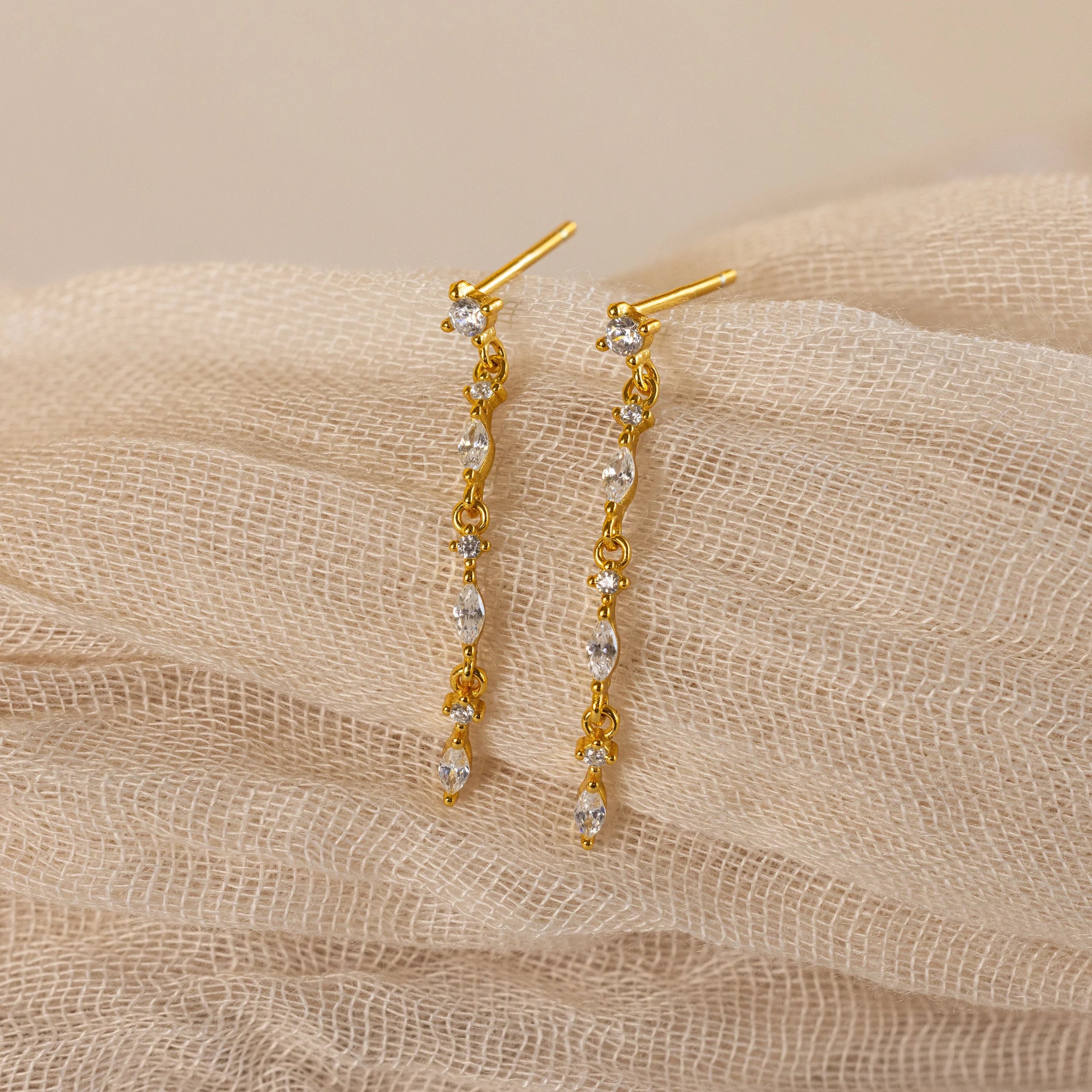 Marquise Diamond Drop Earrings Silver 18K Gold Plated