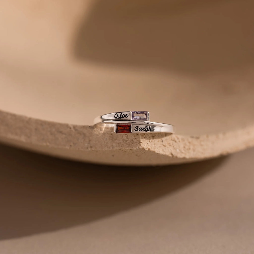 Toi et Moi Baguette Name Ring Silver 18K Gold Plated