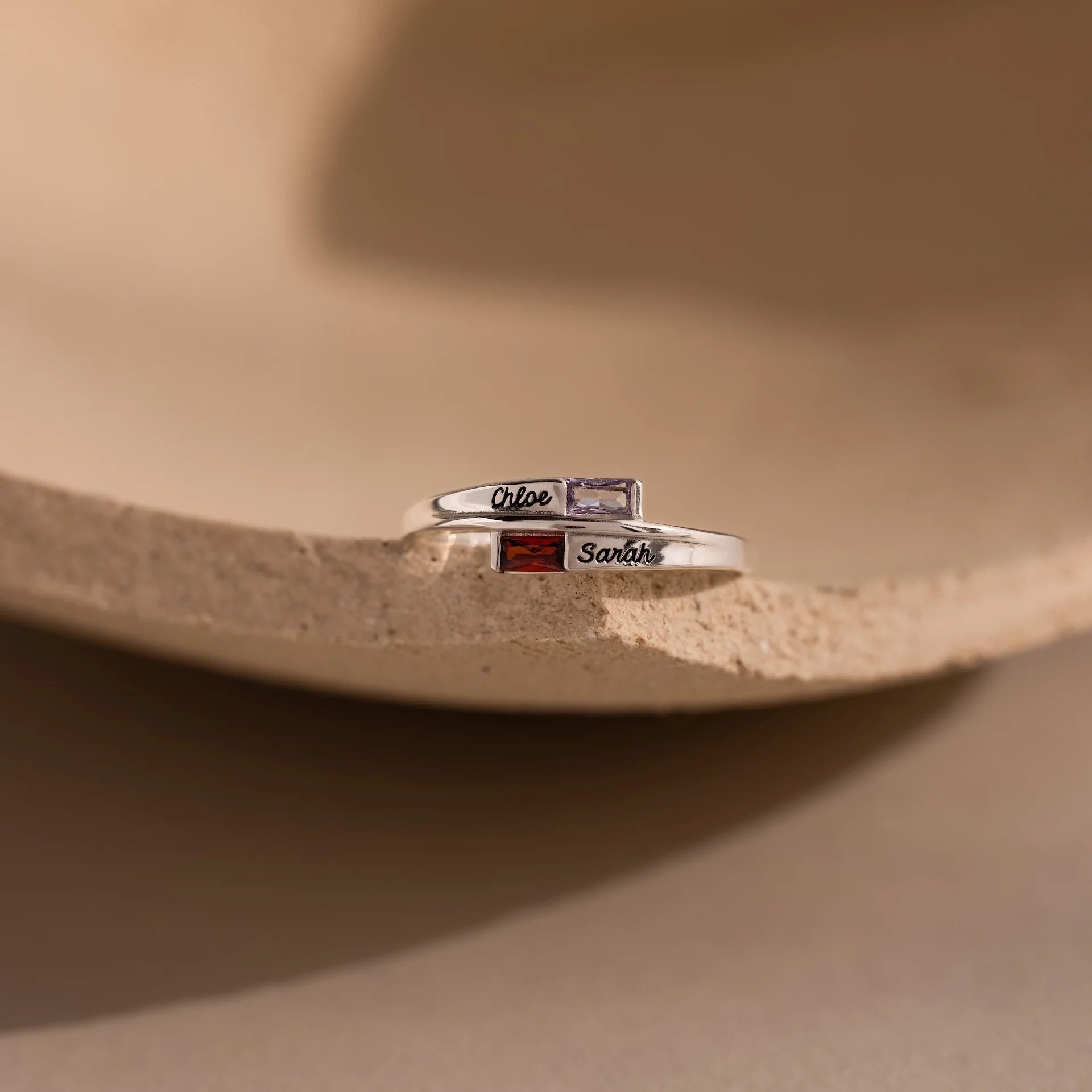 Toi et Moi Baguette Name Ring Silver 18K Gold Plated