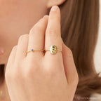 Birth Flower Oval Ring Silver 18K Gold Plated
