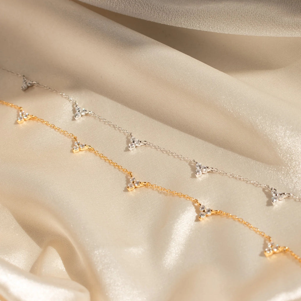 Diamond Cluster Charms Necklace Silver 18K Gold Plated