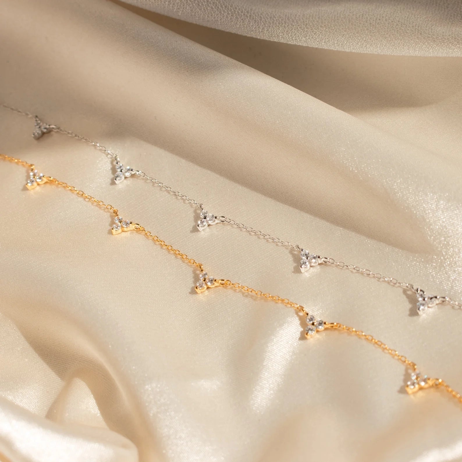Diamond Cluster Charms Necklace Silver 18K Gold Plated
