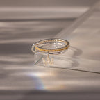 Initial Topaz Linked Ring Set Silver 18K Gold Plated
