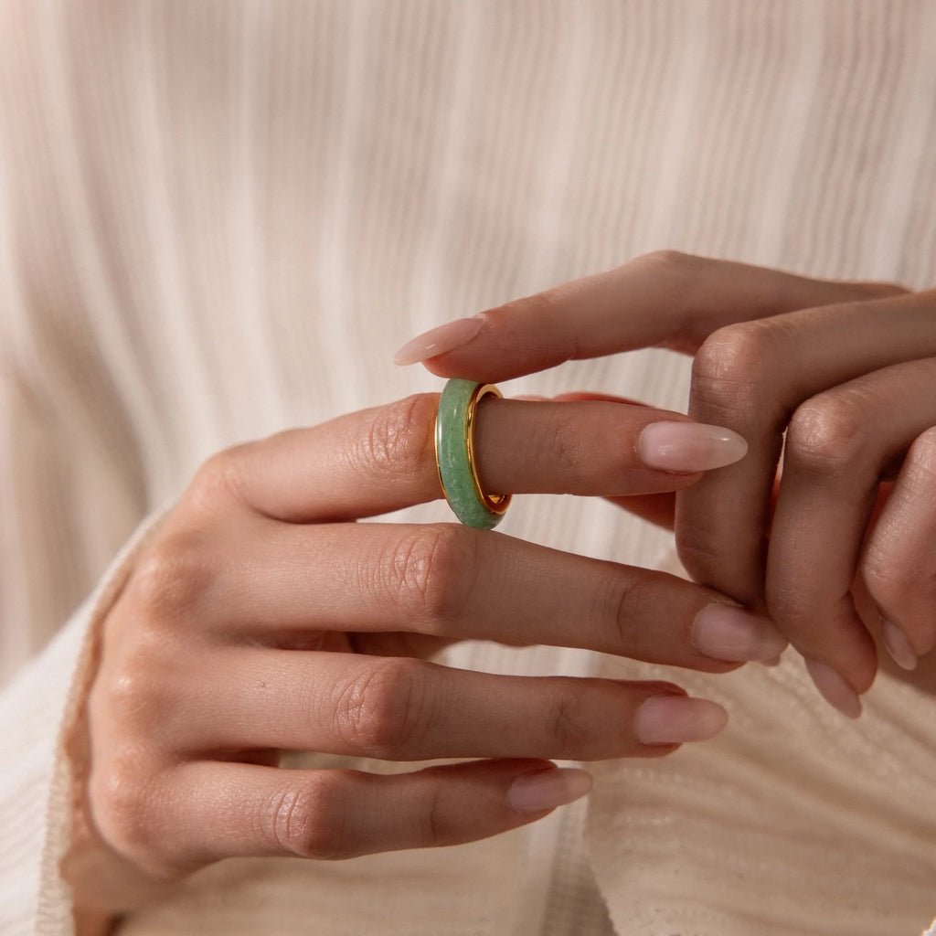 Jade Band Spinner Ring Silver 18K Gold Plated