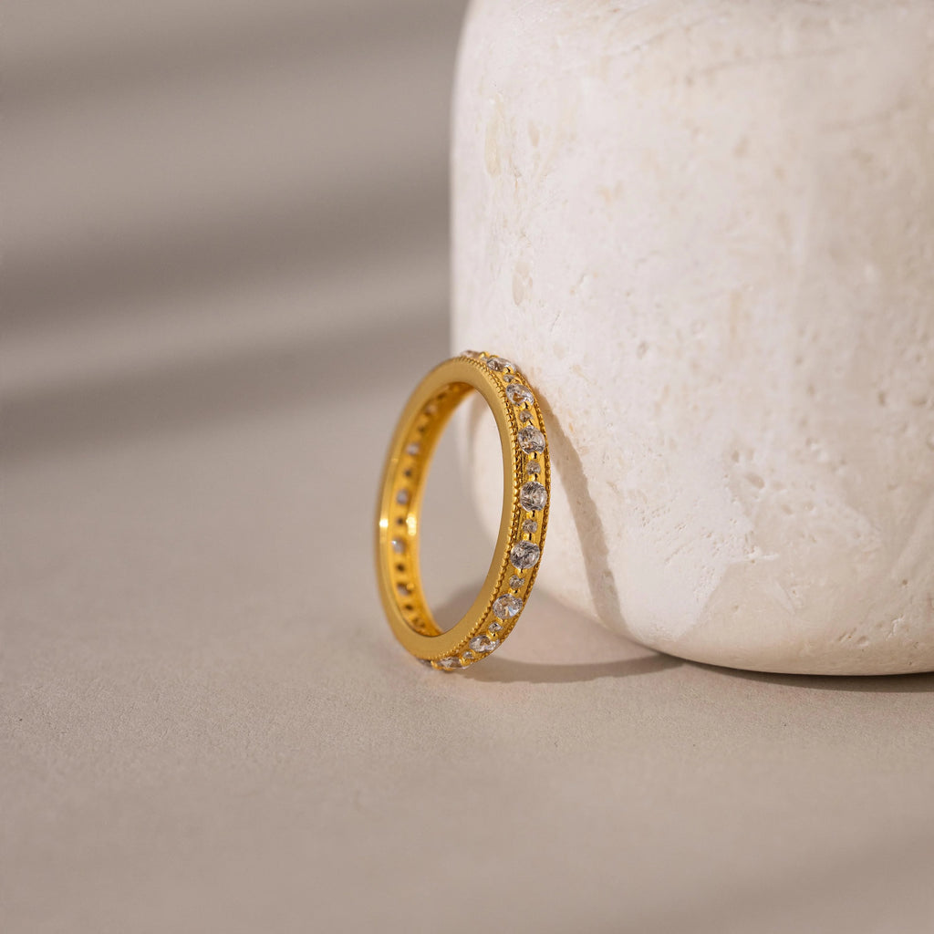 Diamond Eternity Ring Silver 18K Gold Plated