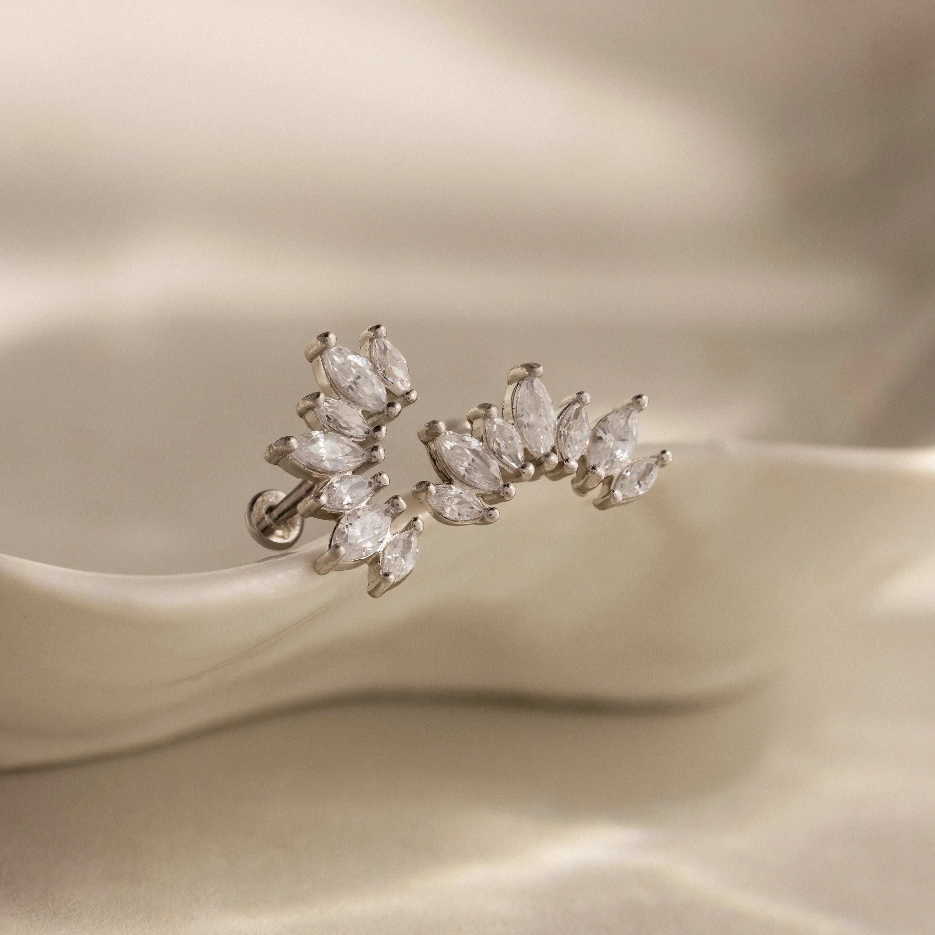 Marquise Cut Diamond Flatback Climbers Silver 18K Gold Plated