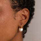 Pearl Dome Drop Earrings Silver 18K Gold Plated