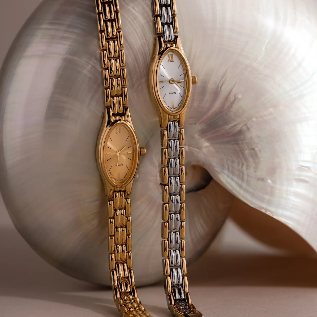Slim Oval Timepiece Silver 18K Gold Plated