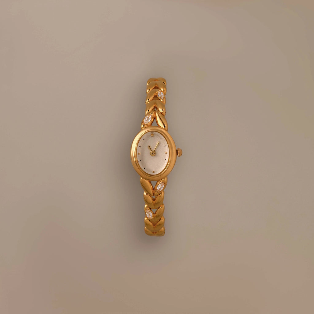 Chevron Diamond Link Timepiece Silver 18K Gold Plated