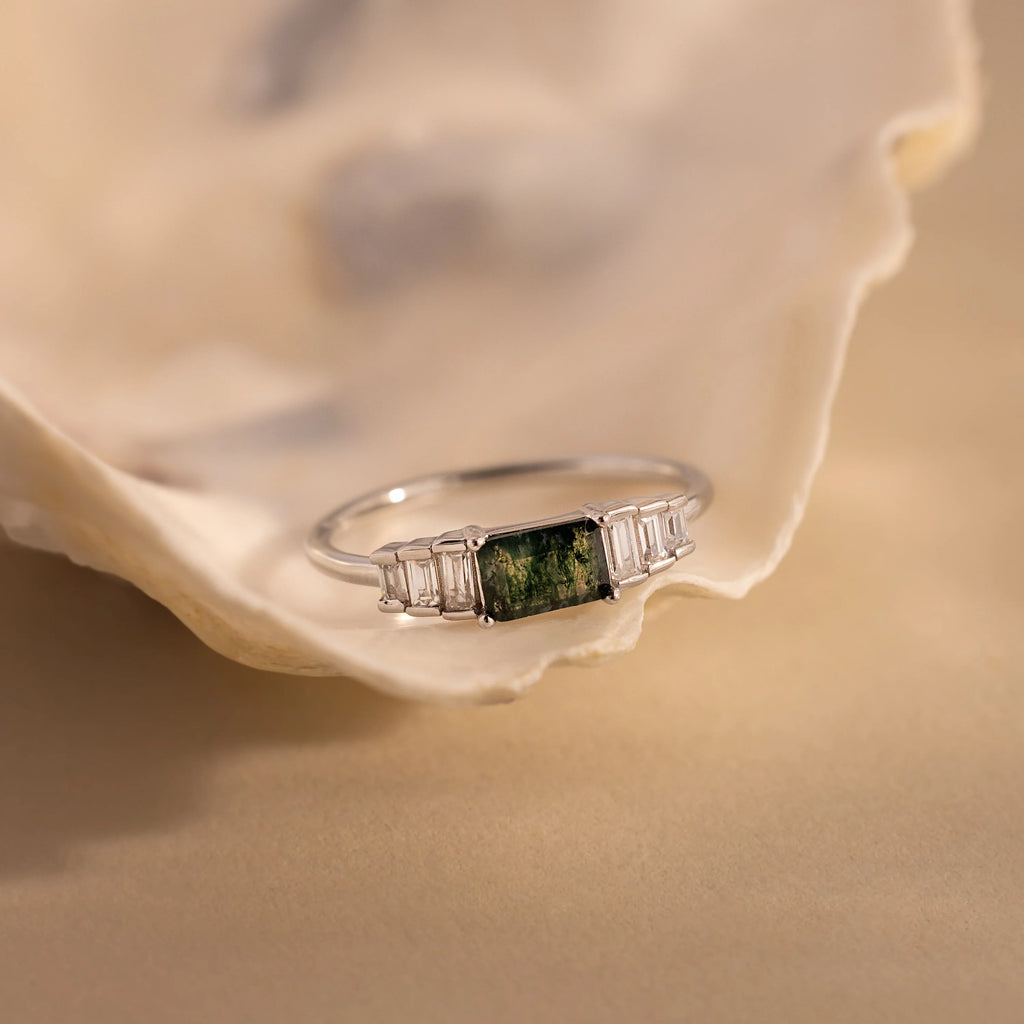 Diamond Agate Statement Ring  Silver 18K Gold Plated