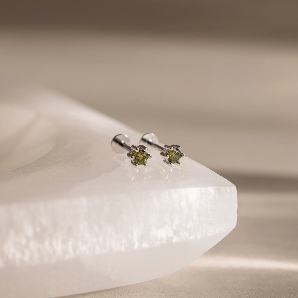 Peridot Flatback Studs Silver 18K Gold Plated