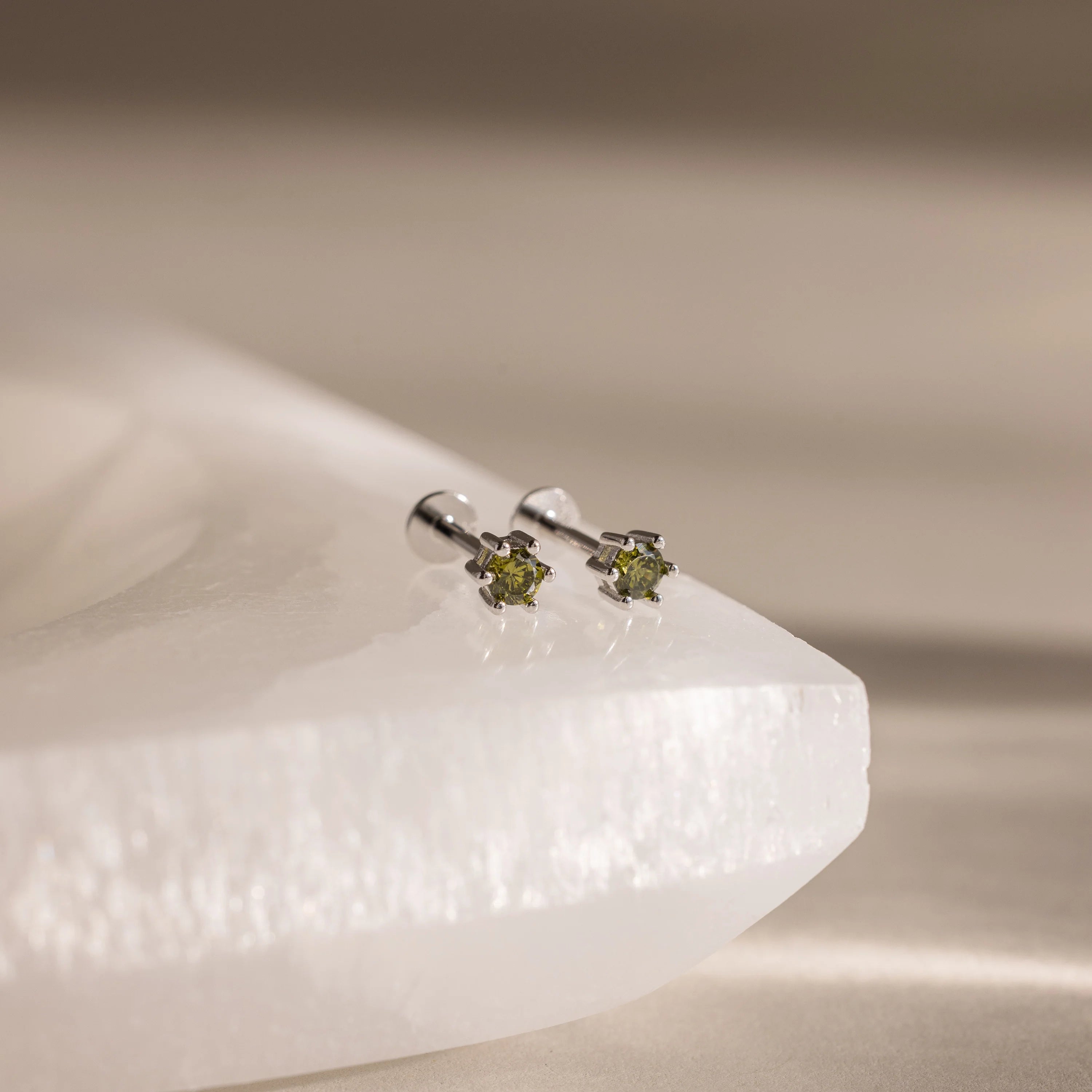 Peridot Flatback Studs Silver 18K Gold Plated