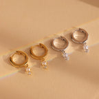 Dangling Pearl Diamond Huggies Silver 18K Gold Plated