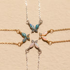 Diamond Pink Opal Butterfly Necklace Silver 18K Gold Plated