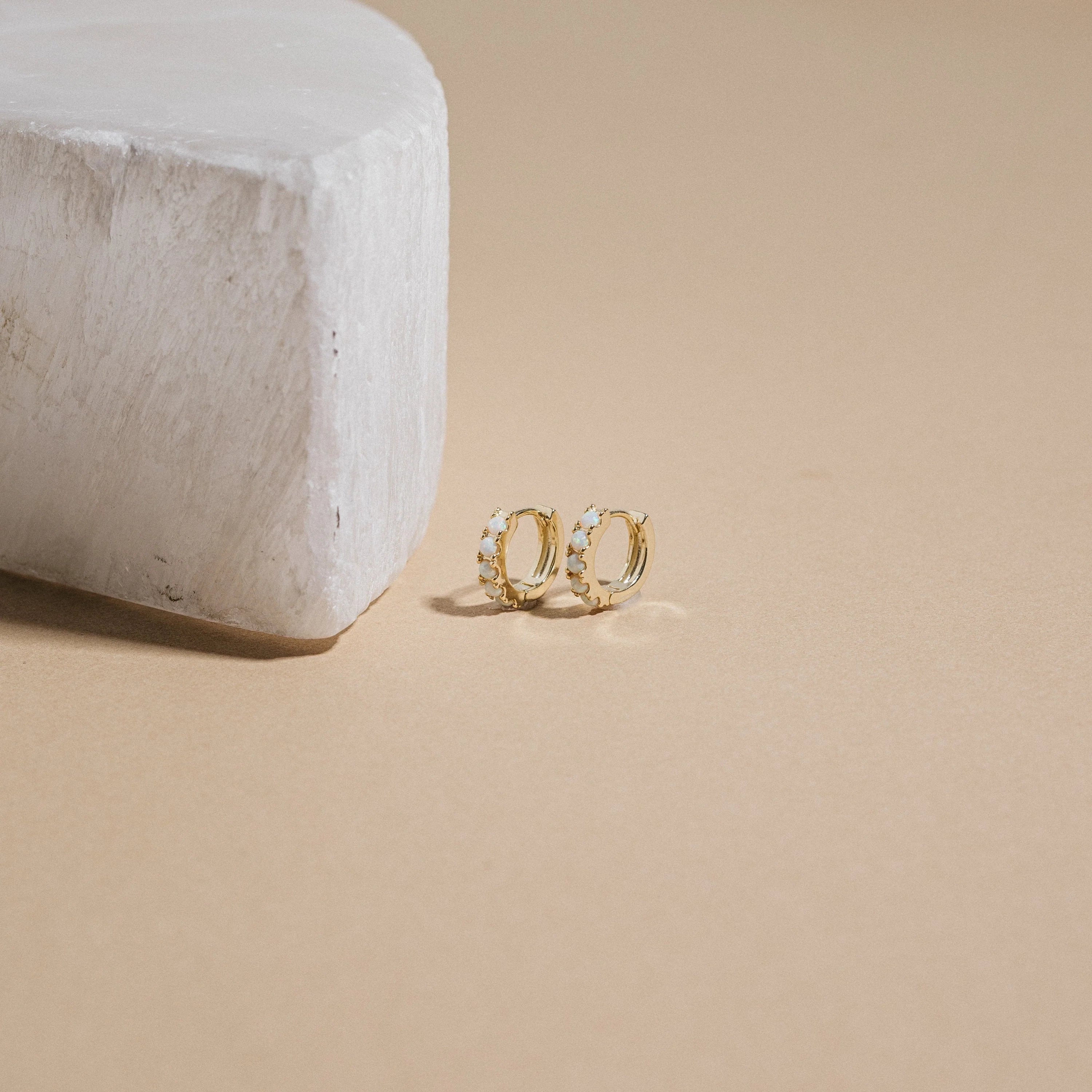 Opal Huggies Silver 18K Gold Plated
