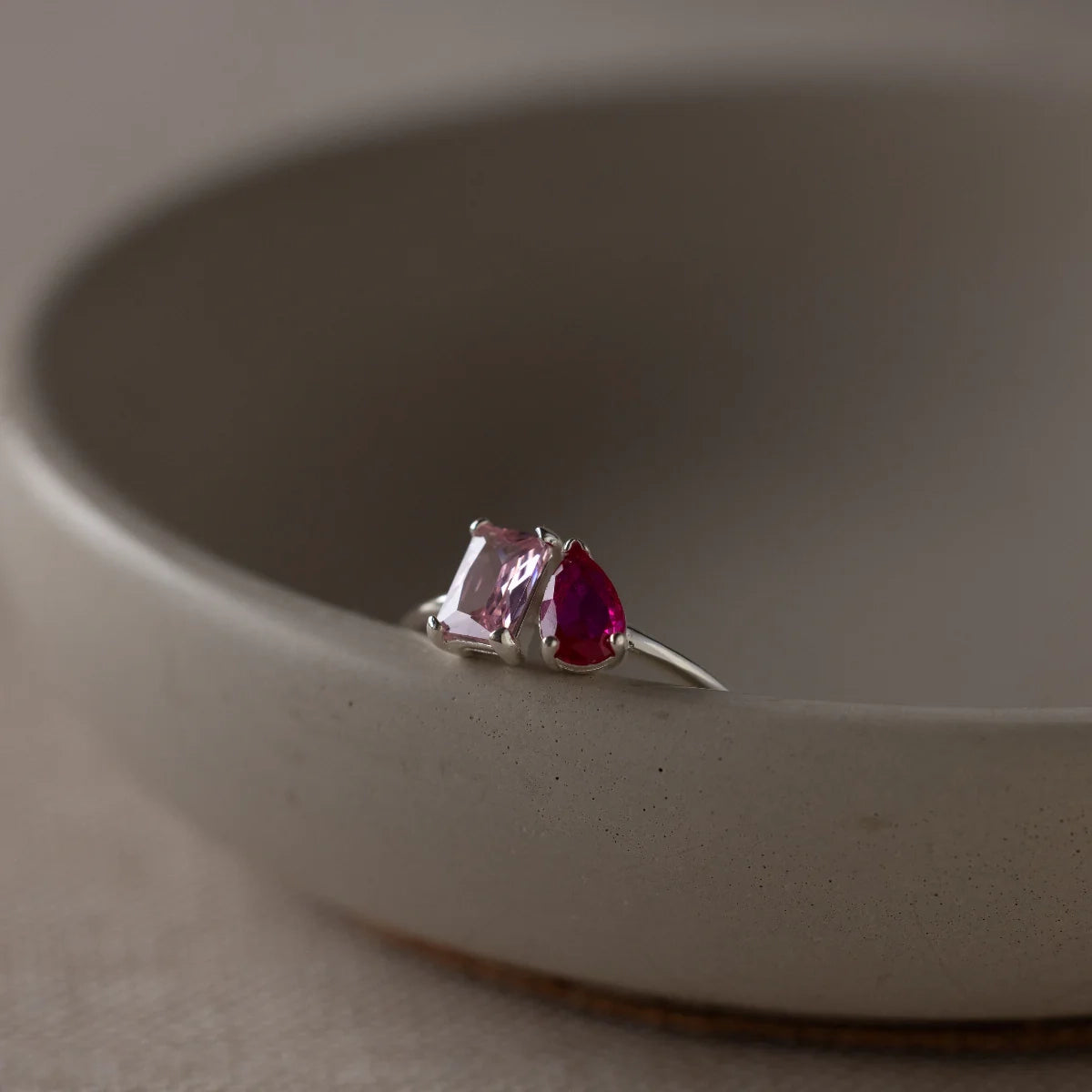 Toi et Moi Birthstone Ring  Silver 18K Gold Plated