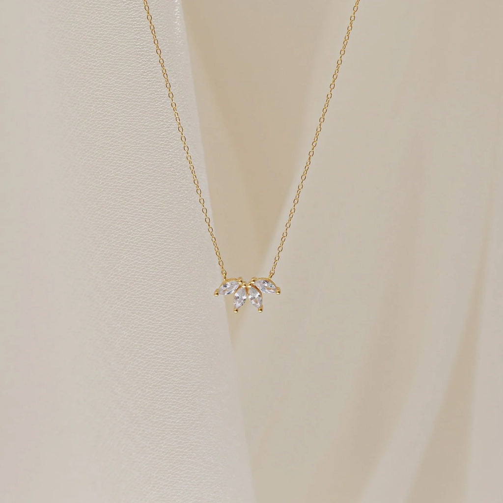 Marquise Diamond Flower Necklace Silver 18K Gold Plated