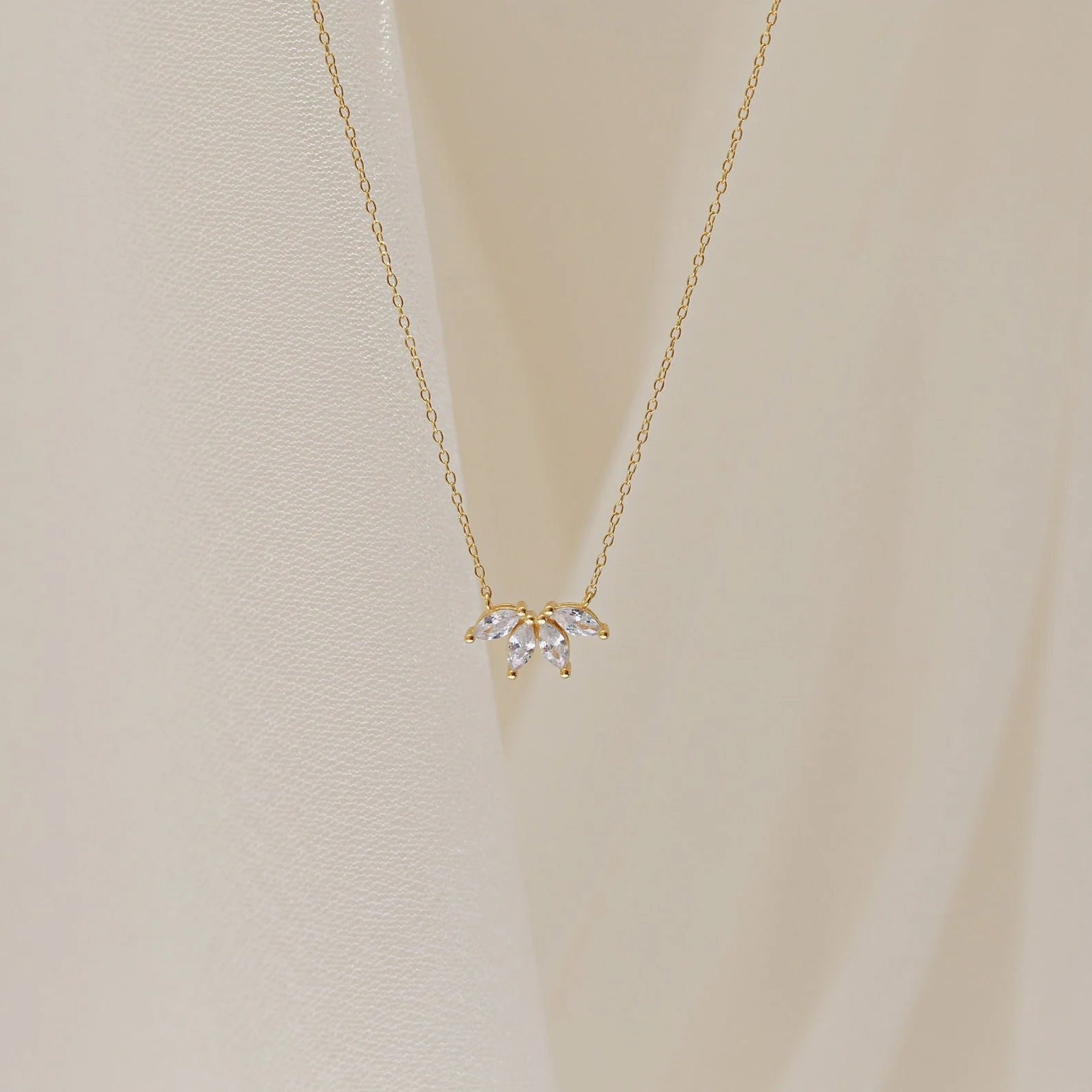 Marquise Diamond Flower Necklace Silver 18K Gold Plated