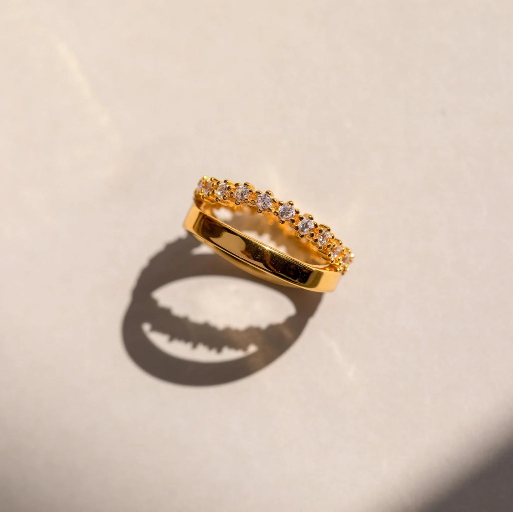Wave Diamond Duo Ring Silver 18K Gold Plated
