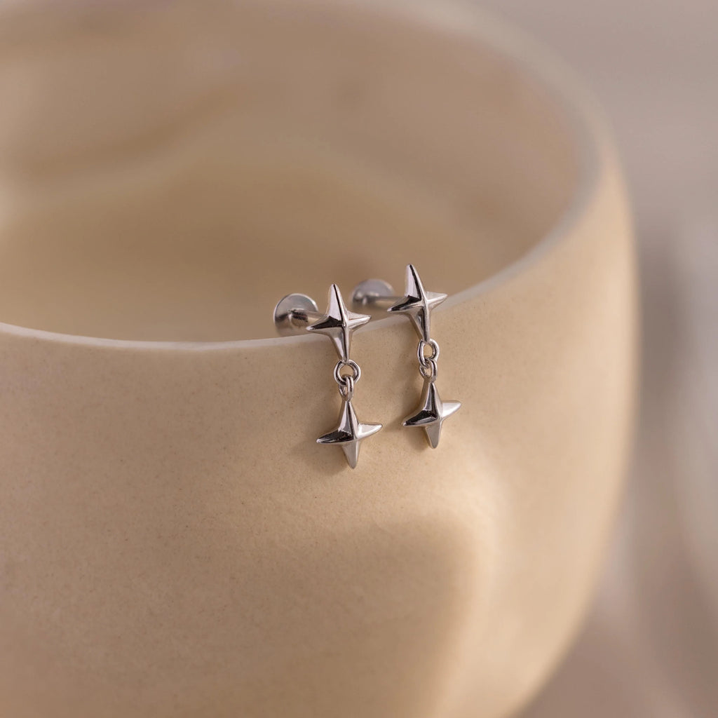 Star Drop Flatback Studs Silver 18K Gold Plated