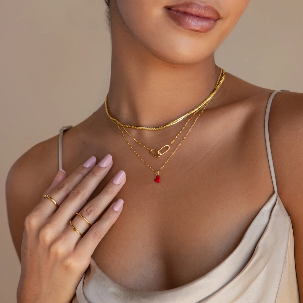 Little Red Heart Necklace  Silver 18K Gold Plated