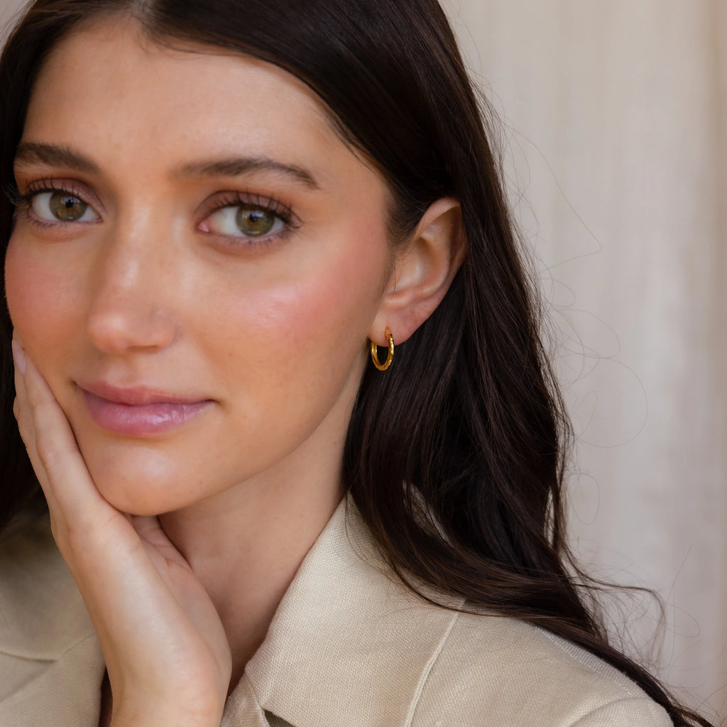 Mini Hammered Hoops Set Silver 18K Gold Plated