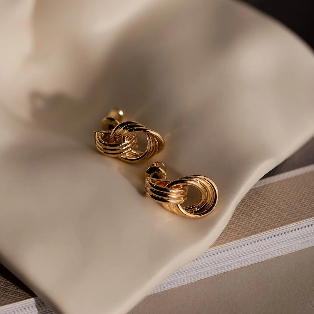 Micro Triple Knot Earrings Silver 18K Gold Plated