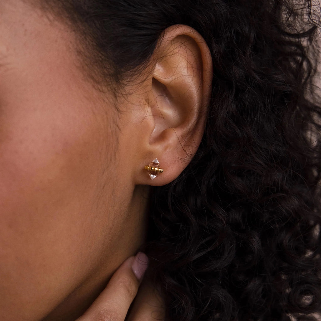 Beaded Herkimer Studs Silver 18K Gold Plated