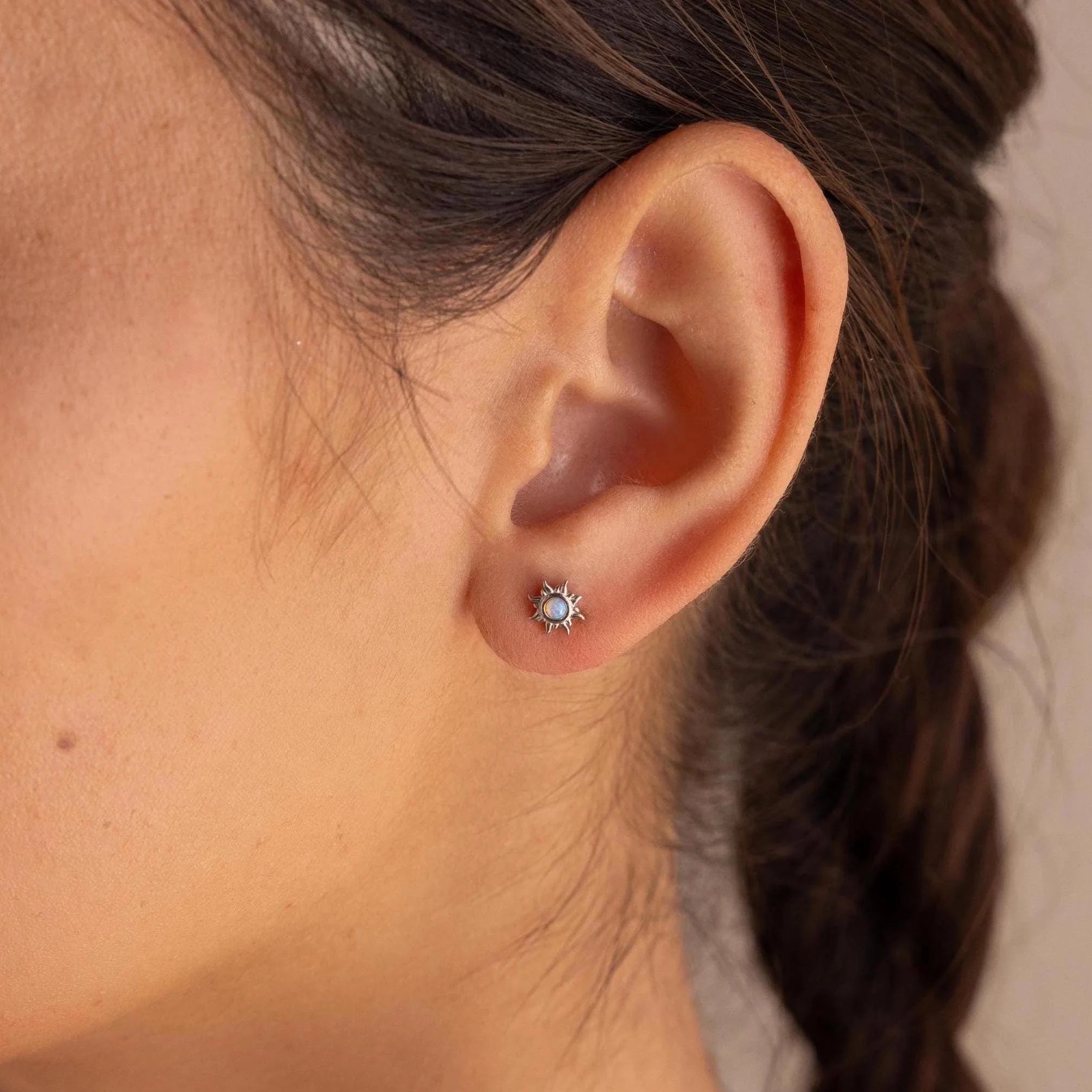 Opal Sun Flat Back Studs Silver 18K Gold Plated