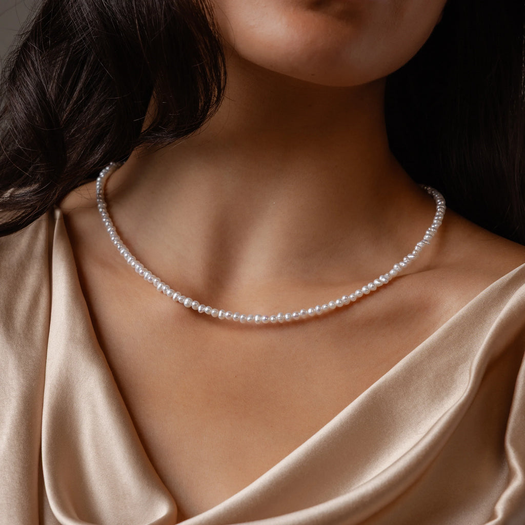 Freshwater Pearl Beaded Necklace Silver 18K Gold Plated