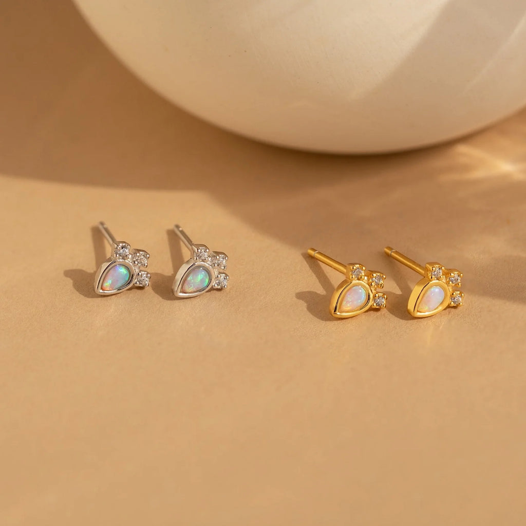 Dainty Opal Teardrop Studs Silver 18K Gold Plated