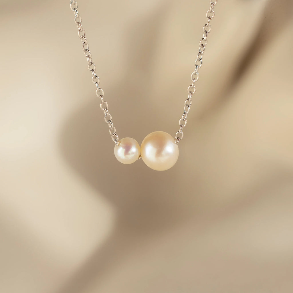 Dainty Duo Pearl Necklace Silver 18K Gold Plated