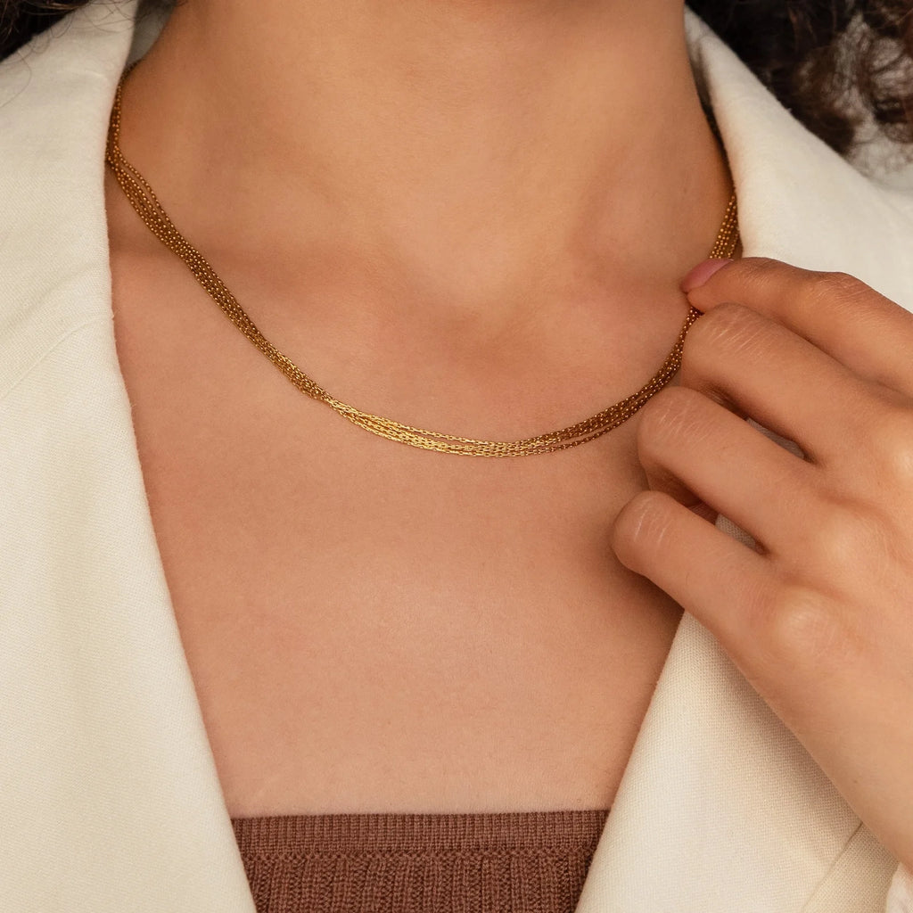 Multi Strand Chain Necklace Silver 18K Gold Plated