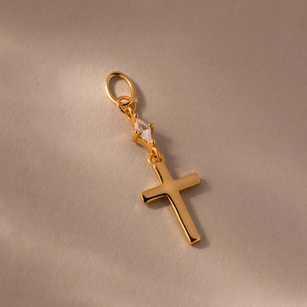 Diamond Drop Cross Charm Silver 18K Gold Plated