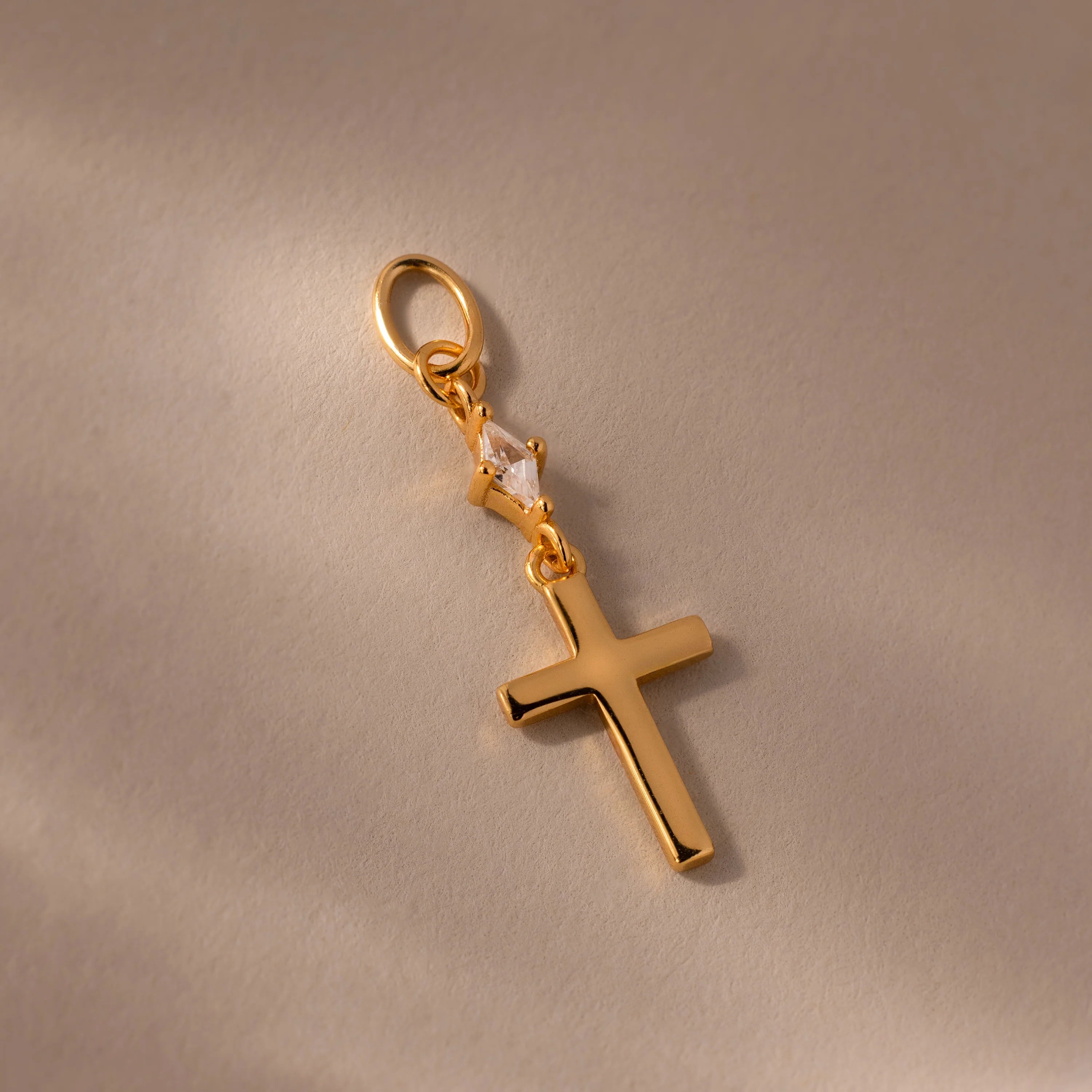 Diamond Drop Cross Charm Silver 18K Gold Plated