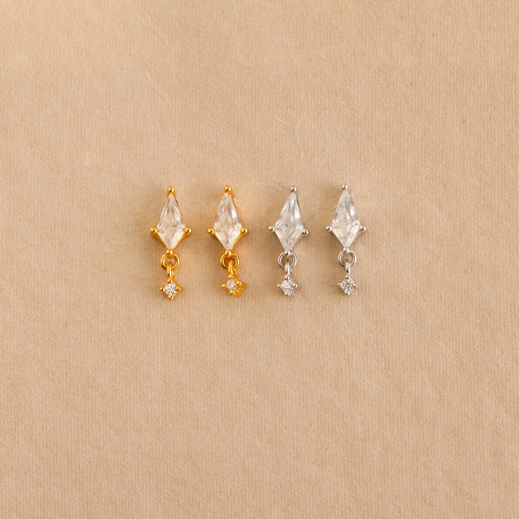Diamond Kite Drop Earrings Silver 18K Gold Plated