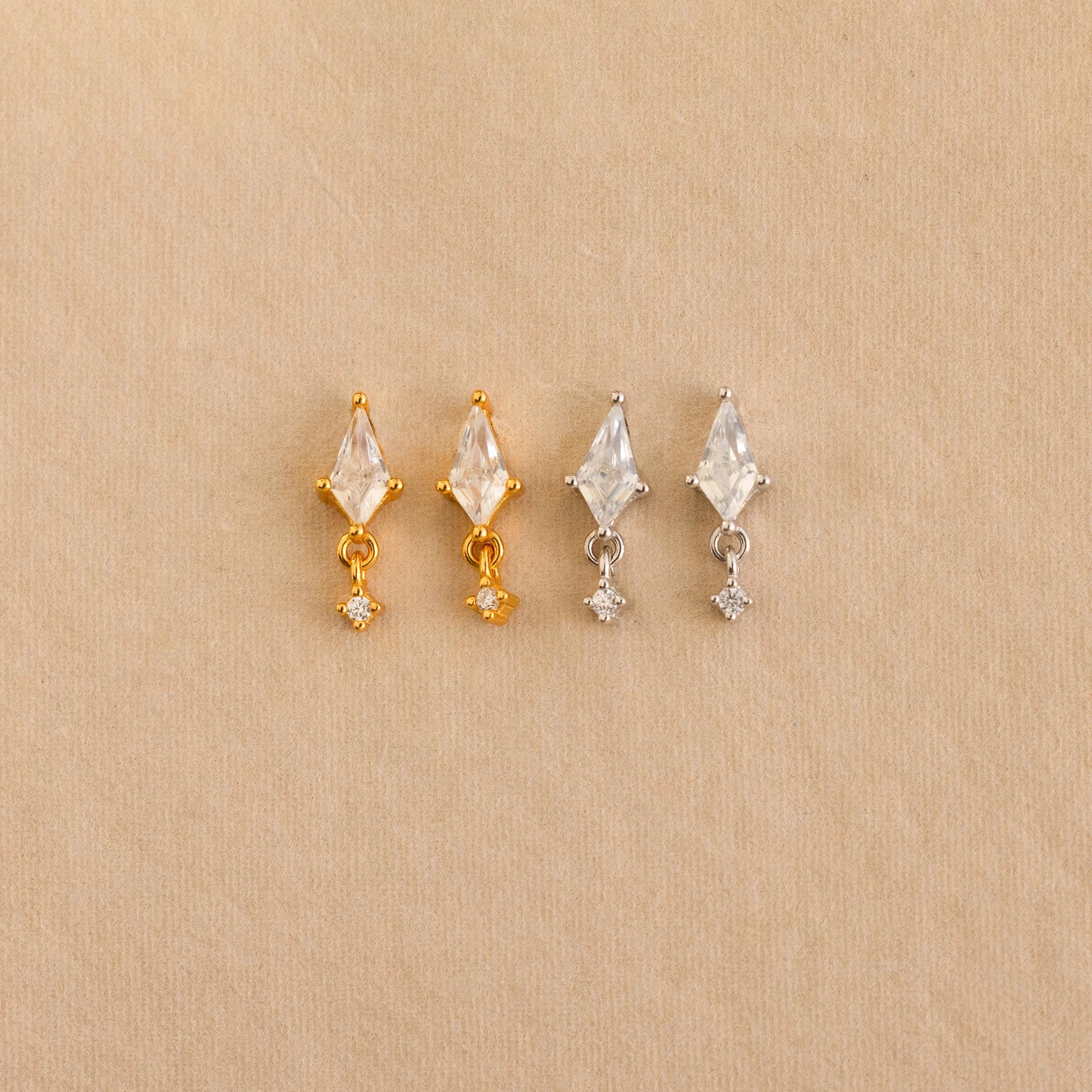 Diamond Kite Drop Earrings Silver 18K Gold Plated