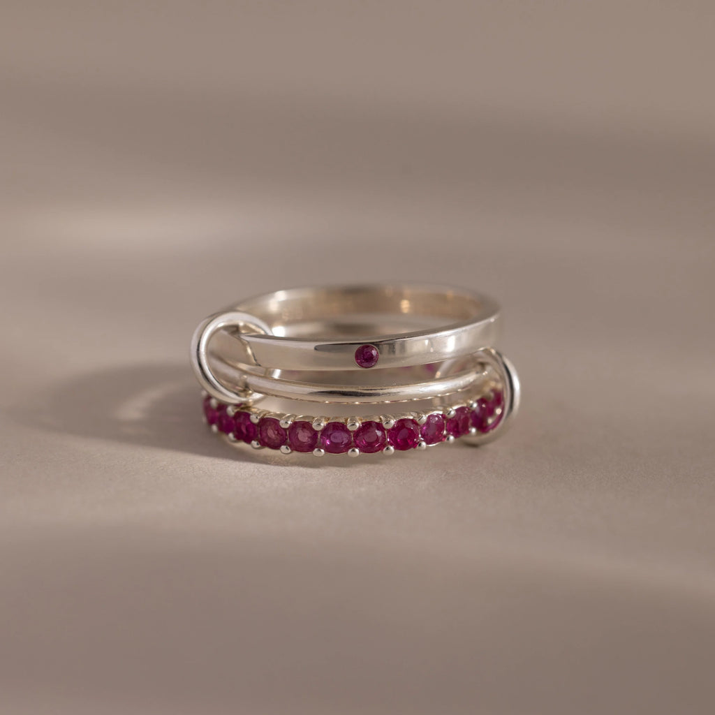 Ruby Triple Linked Ring Set Silver 18K Gold Plated