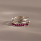 Ruby Triple Linked Ring Set Silver 18K Gold Plated