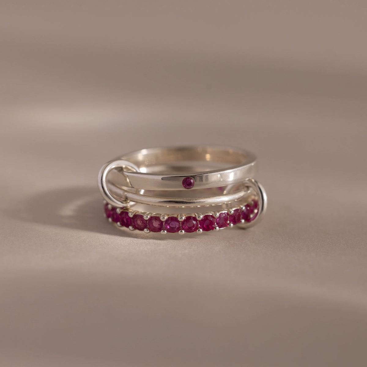 Ruby Triple Linked Ring Set Silver 18K Gold Plated