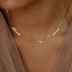 Carrie Box Chain Multiple Name Necklace Silver 18K Gold Plated